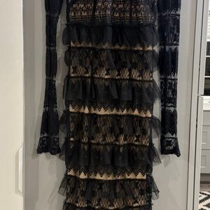 Chic Black and Tan Lace Long Sleeve Dress
